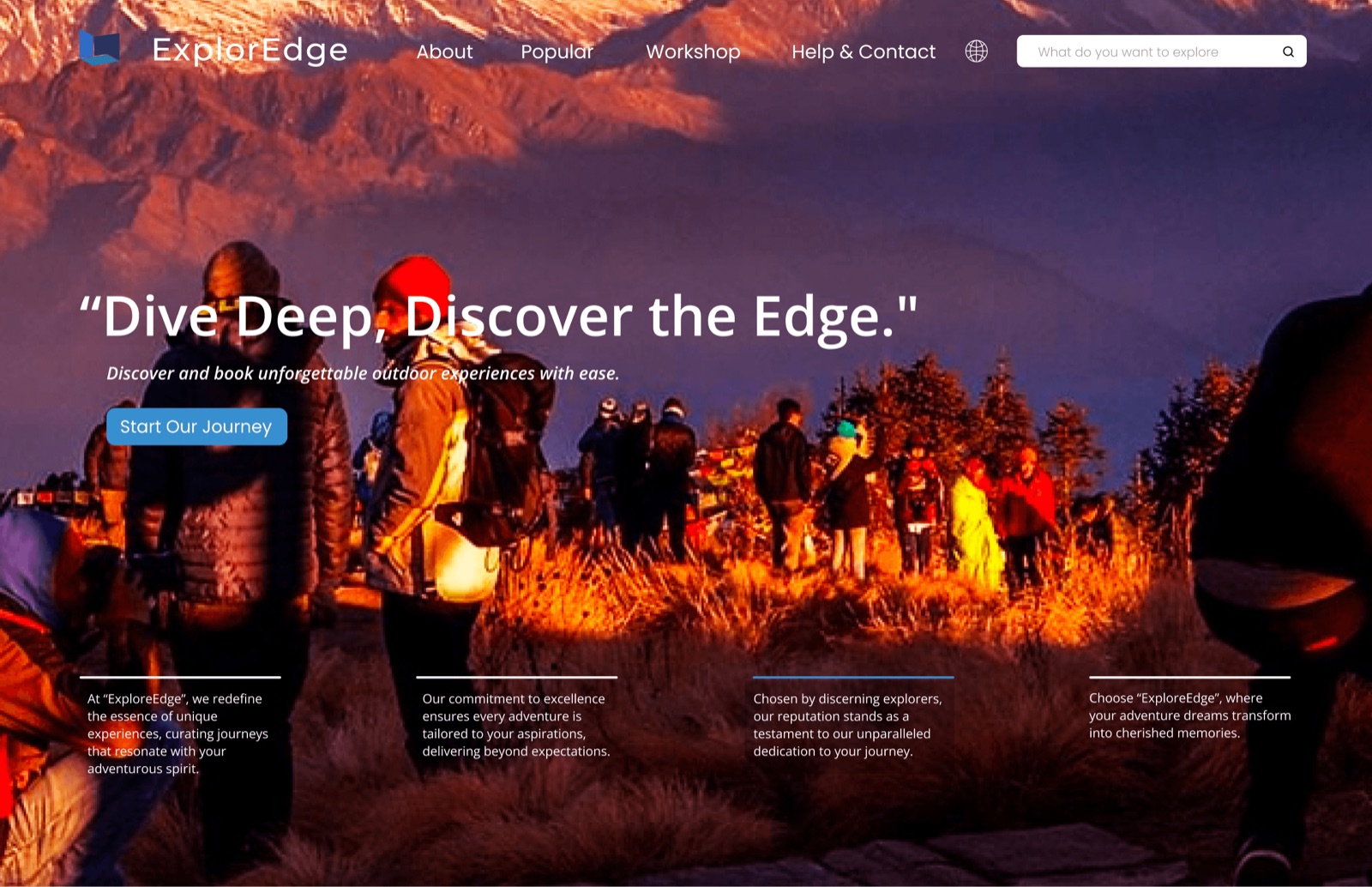 Landing, ridge: a crowd on a mountain ridge at sunset.