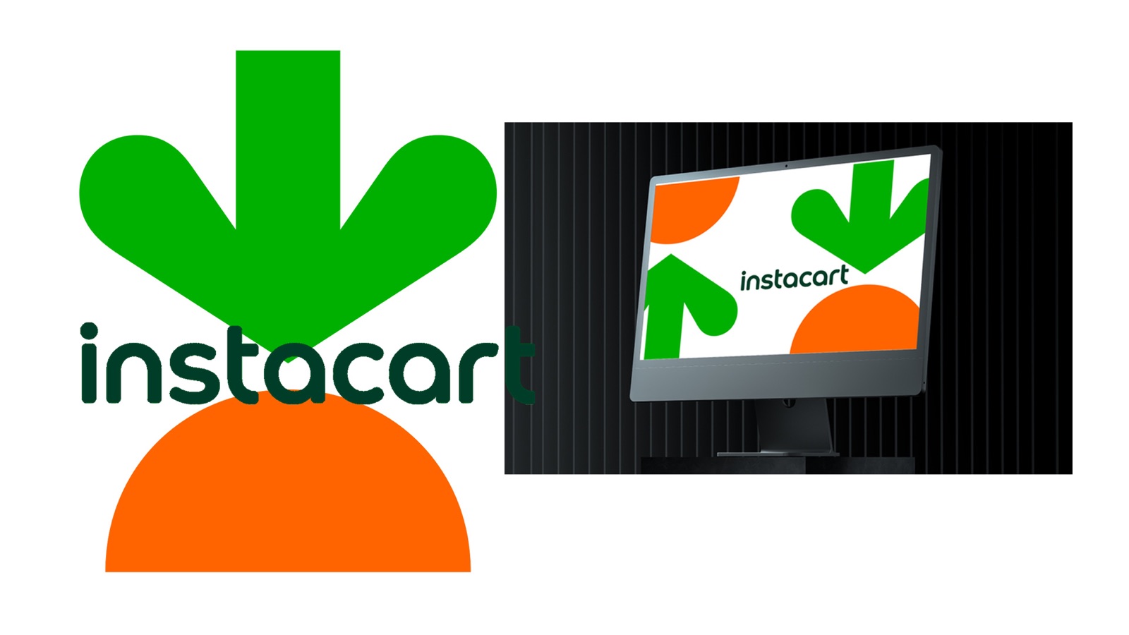 The Instacart carrot mark and wordmark, and the same on a desktop screen.